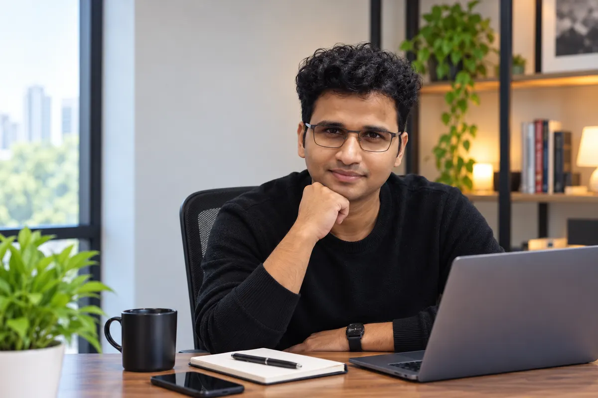 Biswajit Mohanty at his desk with a laptop