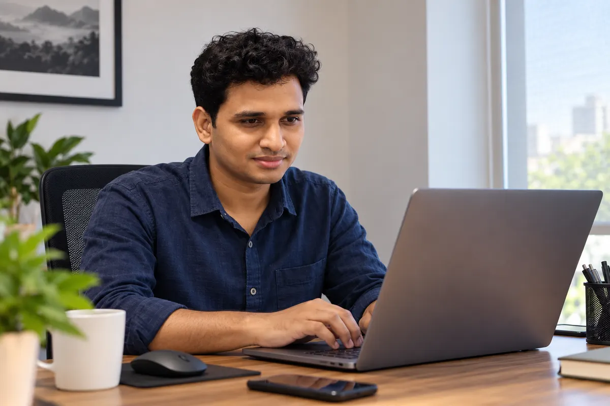 Biswajit Mohanty working on a laptop